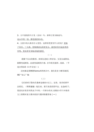 六上课内阅读专题训练及答案(三).docx