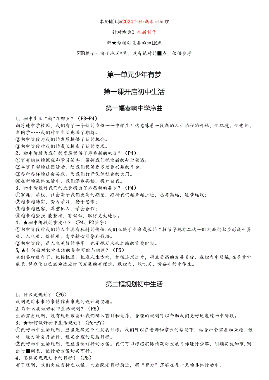 七年级上册道德与法治知识点【2023-2024学年第一学期】.docx_第1页