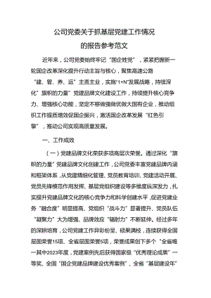 公司党委关于抓基层党建工作情况的报告参考范文.docx