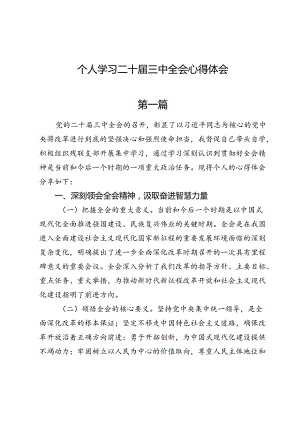个人学习二十届三中全会心得体会10篇.docx
