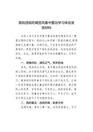 狠刹违规吃喝歪风集中整治学习体会发言材料.docx