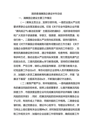 国资委清廉国企建设半年总结.docx