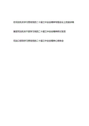 在司法机关学习贯彻党的二十届三中全会精神全面深化司法改革专题会议上的宣讲稿和司法干部学习党的二十届三中全会精神研讨发言.docx