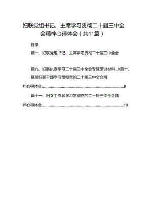 （11篇）妇联党组书记、主席学习贯彻二十届三中全会精神心得体会（精选）.docx