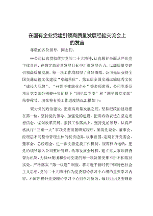 在国有企业党建引领高质量发展经验交流会上的发言.docx