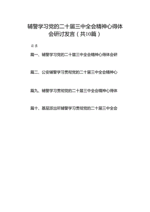 （10篇）辅警学习党的二十届三中全会精神心得体会研讨发言（详细版）.docx