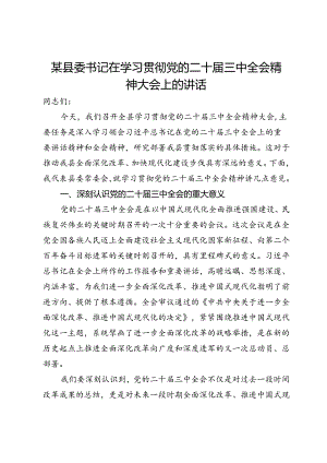 某县委书记在学习贯彻党的二十届三中全会精神大会上的讲话.docx