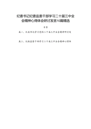 纪委书记纪委监委干部学习二十届三中全会精神心得体会研讨发言10篇精选.docx