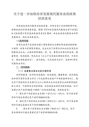 关于进一步加快培育发展现代服务业的政策扶持意见.docx