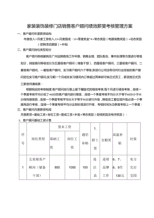家装装饰装修门店销售客户顾问绩效薪资考核管理方案.docx