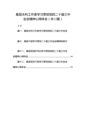 基层水利工作者学习贯彻党的二十届三中全会精神心得体会（共12篇）.docx
