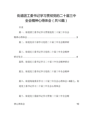 （10篇）街道团工委书记学习贯彻党的二十届三中全会精神心得体会集合.docx