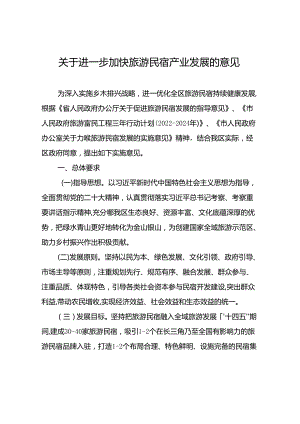 关于进一步加快旅游民宿产业发展的意见.docx