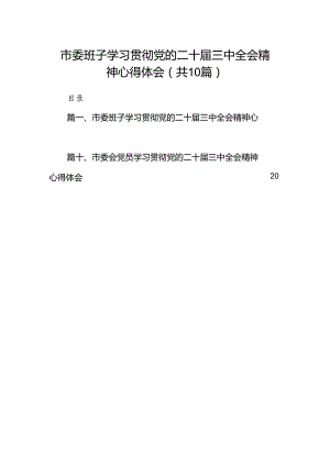 （10篇）市委班子学习贯彻党的二十届三中全会精神心得体会范文.docx