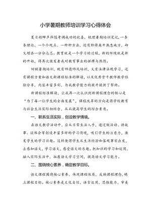 小学暑期教师培训学习心得体会.docx