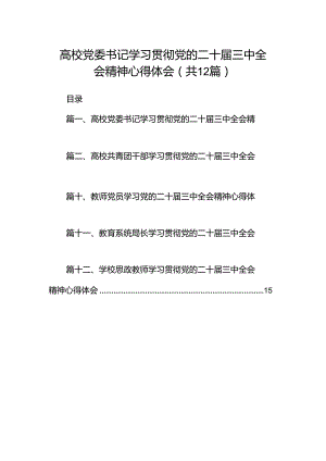 高校党委书记学习贯彻党的二十届三中全会精神心得体会(12篇集合).docx