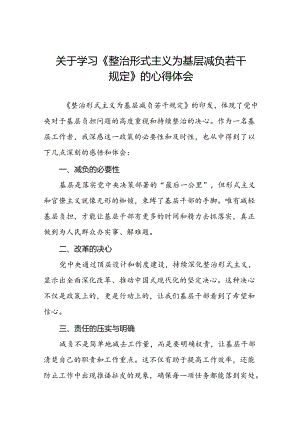 关于学习整治形式主义为基层减负若干规定的心得体会十篇.docx