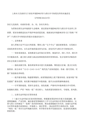 上海市人民政府关于深化环境影响评价与排污许可制度改革的实施意见.docx
