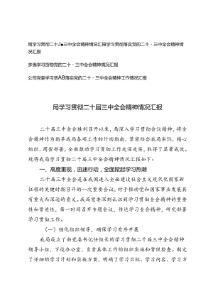 局、乡镇、公司党委学习贯彻落实党的二十届三中全会精神情况汇报.docx