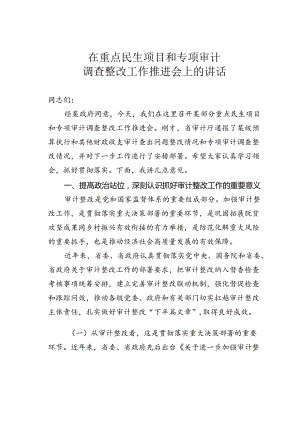在重点民生项目和专项审计调查整改工作推进会上的讲话.docx