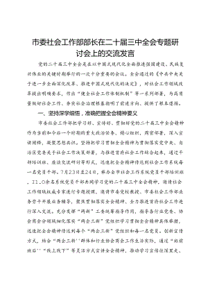 市委社会工作部部长在二十届三中全会专题研讨会上的交流发言.docx