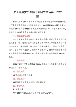 关于年度党员领导干部民主生活会工作方案.docx