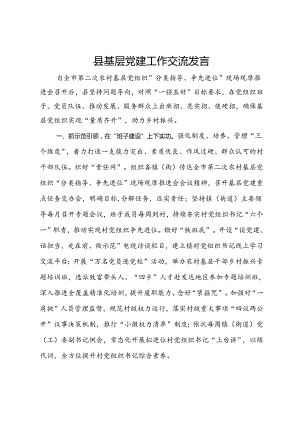 县委组织部部长基层党组织党建工作交流发言.docx