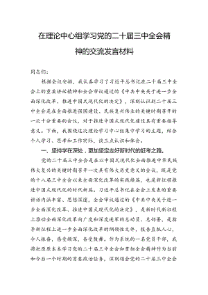 在理论中心组学习党的二十届三中全会精神的交流发言材料 .docx