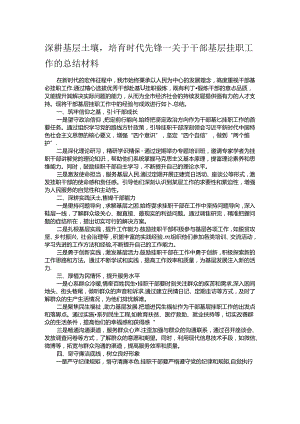 深耕基层土壤培育时代先锋——关于干部基层挂职工作的总结材料.docx
