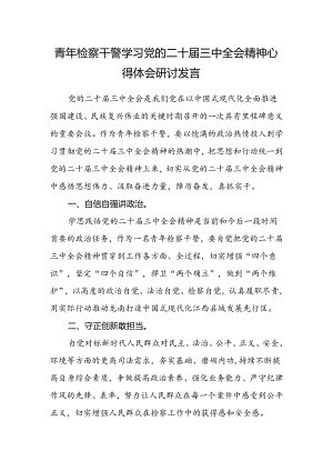 青年检察干警学习党的二十届三中全会精神心得体会研讨发言.docx