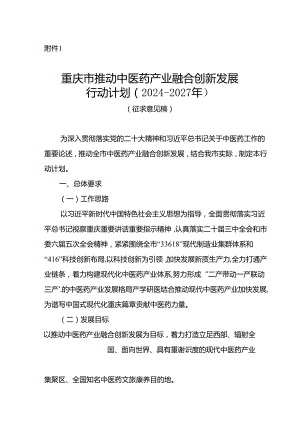 重庆市推动中医药产业融合创新发展行动计划（2024—2027年）（征.docx