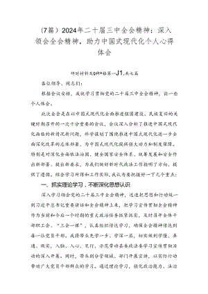 （7篇）2024年二十届三中全会精神：深入领会全会精神助力中国式现代化个人心得体会.docx