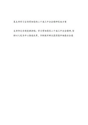 2024党支部学习宣传贯彻党的二十届三中全会精神实施方案和支部书记学习二十届三中全会专题党课讲稿.docx