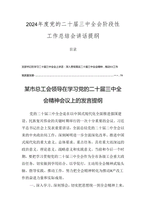 2024年度党的二十届三中全会阶段性工作总结会讲话提纲.docx