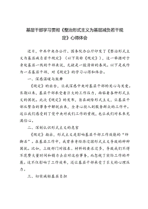 2024年9月基层干部学习《整治形式主义为基层减负若干规定》心得体会.docx