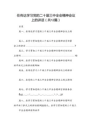 (12篇)在传达学习党的二十届三中全会精神会议上的讲话（详细版）.docx
