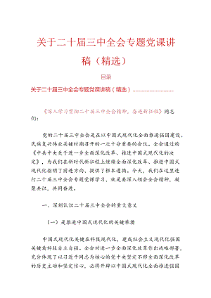 关于二十届三中全会专题党课讲稿（精选）.docx