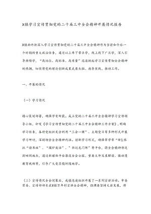 X镇学习宣传贯彻党的二十届三中全会精神开展情况报告.docx