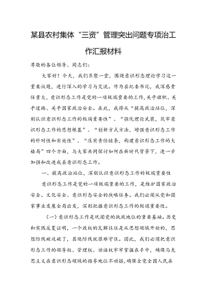 某县农村集体“三资”管理突出问题专项治工作汇报材料.docx