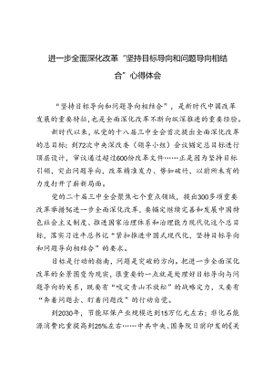 进一步全面深化改革“坚持目标导向和问题导向相结合”心得体会+《中共中央关于进一步全面深化改革推进中国式现代化的决定》学习交流发言.docx
