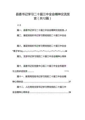 县委书记学习二十届三中全会精神交流发言12篇（精选）.docx