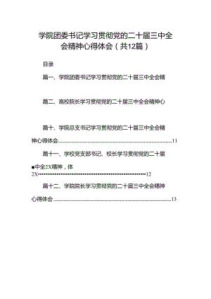 学院团委书记学习贯彻党的二十届三中全会精神心得体会（共12篇）.docx