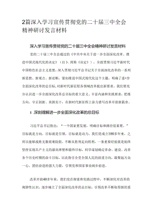 2篇深入学习宣传贯彻党的二十届三中全会精神研讨发言材料.docx