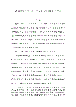 政法委学习二十届三中全会心得体会研讨发言4篇.docx