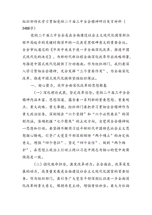 组织部部长学习贯彻党的二十届三中全会精神研讨发言材料（3488字）.docx