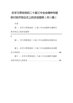（11篇）在学习贯彻党的二十届三中全会精神专题研讨班开班仪式上的讲话提纲范文通用.docx
