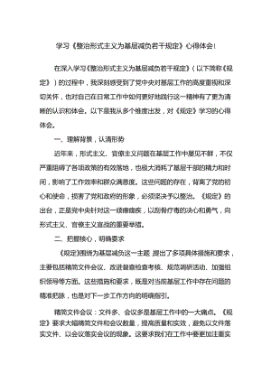 学习《整治形式主义为基层减负若干规定》心得体会研讨发言10篇.docx