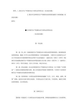 重庆市生产性服务业专项资金管理办法、重庆市支持现代生产性服务业高质量发展若干政策措施（征.docx
