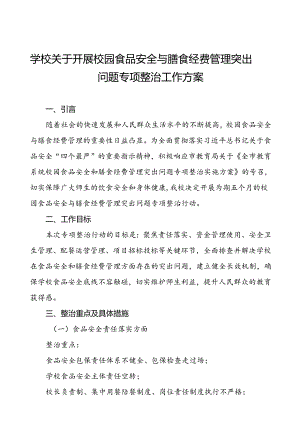 2024年学校关于开展校园食品安全与膳食经费管理突出问题专项整治工作方案7篇.docx