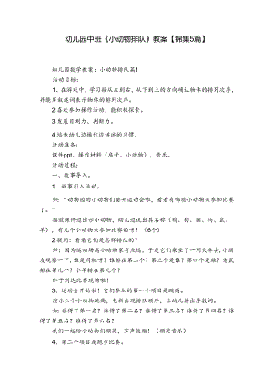 幼儿园中班《小动物排队》教案【锦集5篇】.docx